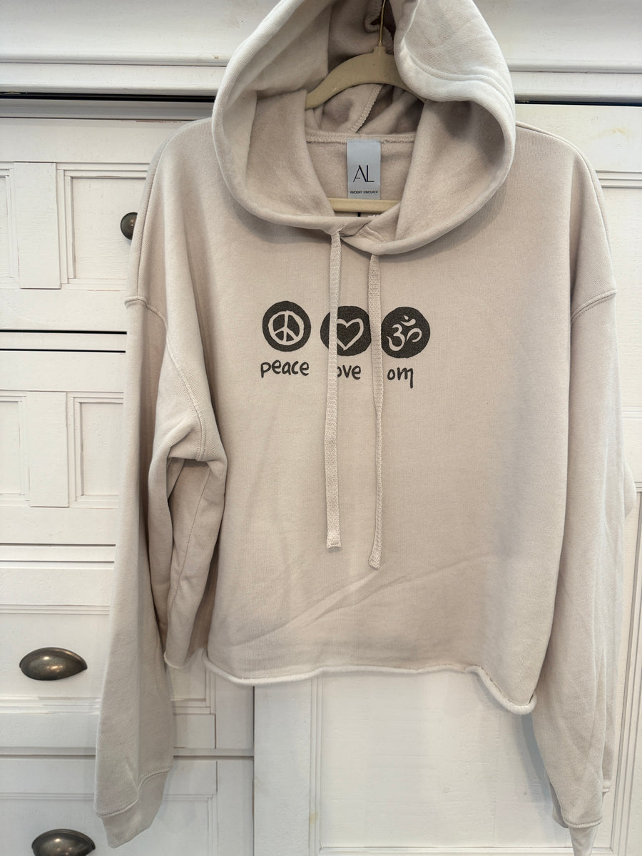 Peace Love Om Crop Hoodie Ancient Language Yoga Clothing