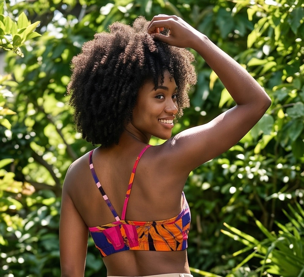 Bralette in Tropical Pink, Purple & Red Print