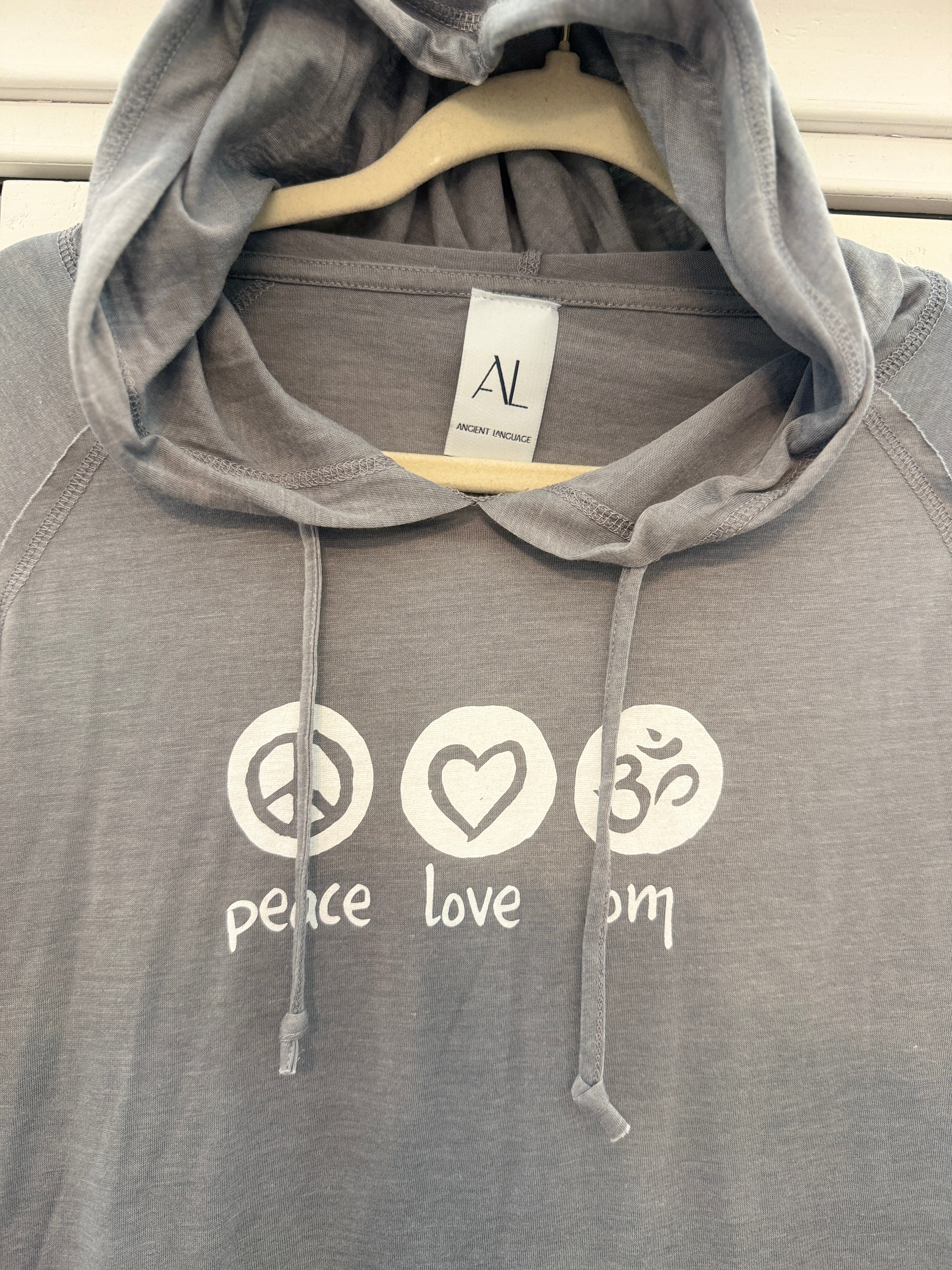 Peace Love Om Vintage Lightweight Hoodie Ancient Language Yoga Clothing