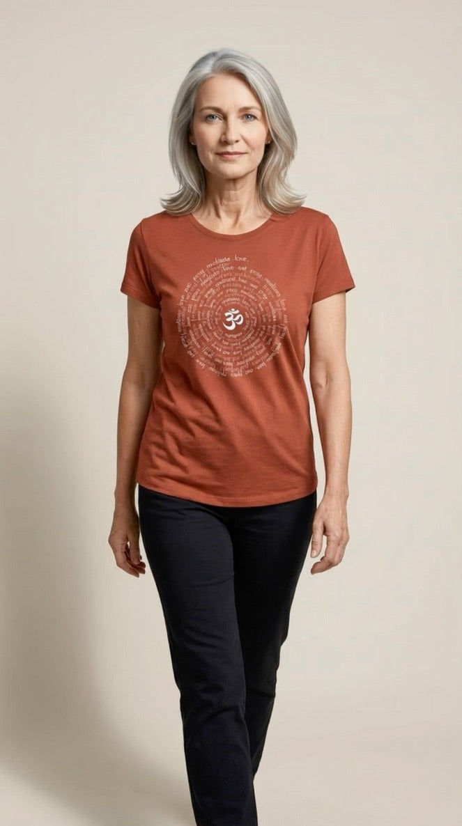 Zen Spiral Women's Bamboo Cap Sleeve Tee in Brick