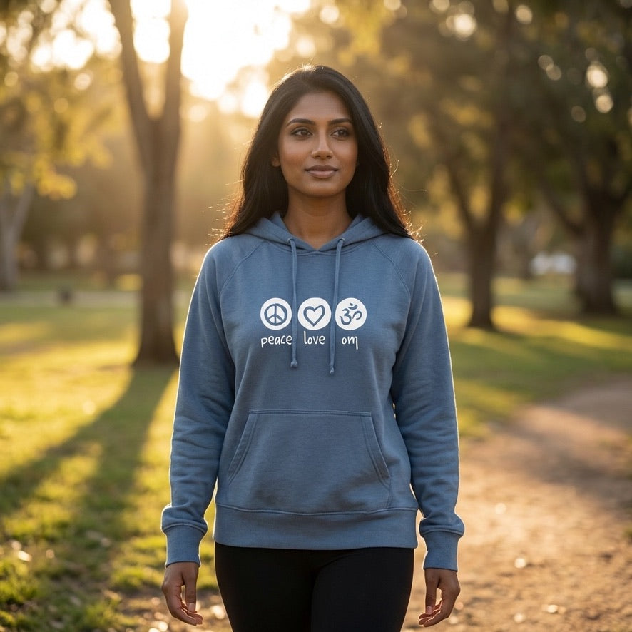 Peace Love Om Vintage Lightweight Hoodie in Denim Blue