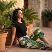 Print Chant Capri Women's Pant in Tropical Green, White, Pink