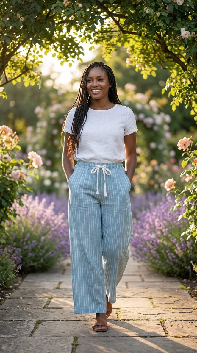 Drawstring Hemp Organic Cotton Wide Leg Pant in Teal