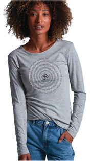 Zen Spiral Women's Bamboo Organic Cotton Long Sleeve Tee in Heather Grey