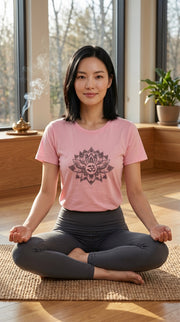 Paisley Lotus Women's Relaxed Short Sleeve Tee in Pink