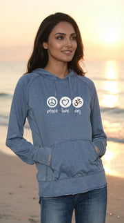 Peace Love Om Vintage Lightweight Hoodie in Denim Blue