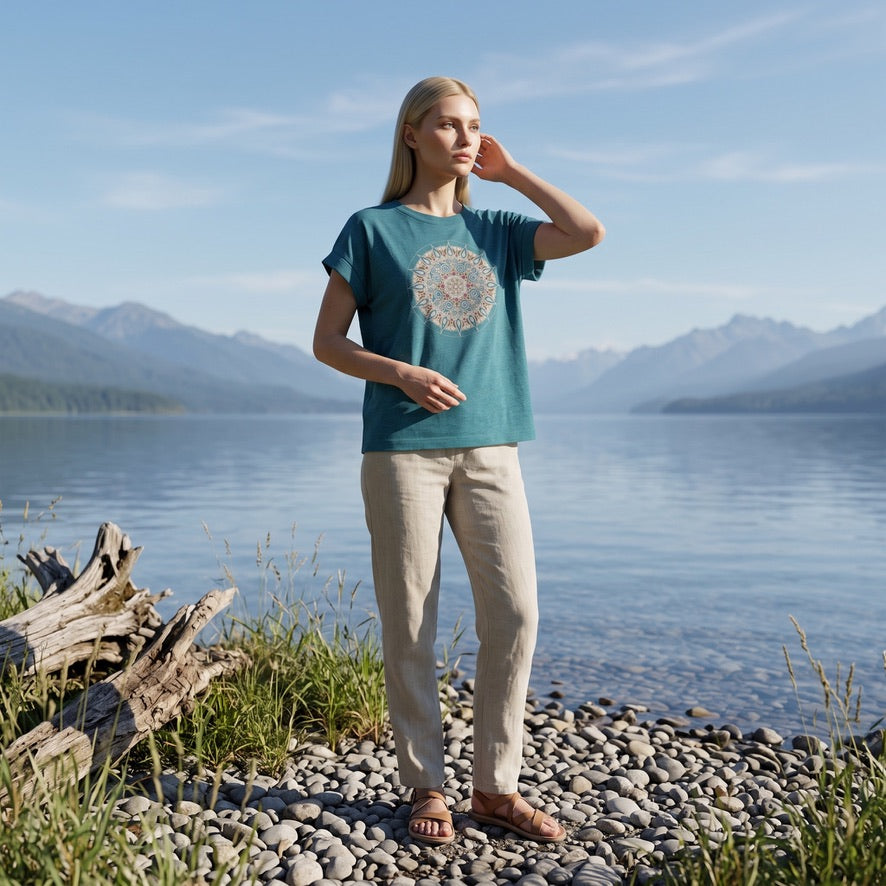 Mandala Women's Vintage Wash Tee in Teal