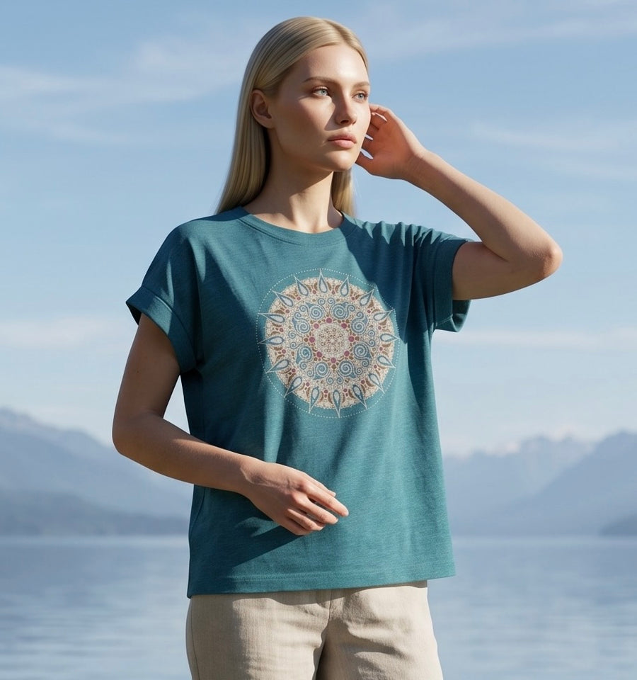 Mandala Women's Vintage Wash Tee in Teal