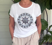 Silver Mandala Women's Bamboo Cap Sleeve Tee in White