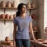 Arriving Soon Mandala Women's Bamboo Organic Cotton Cap Sleeve Tee in Stone Blue