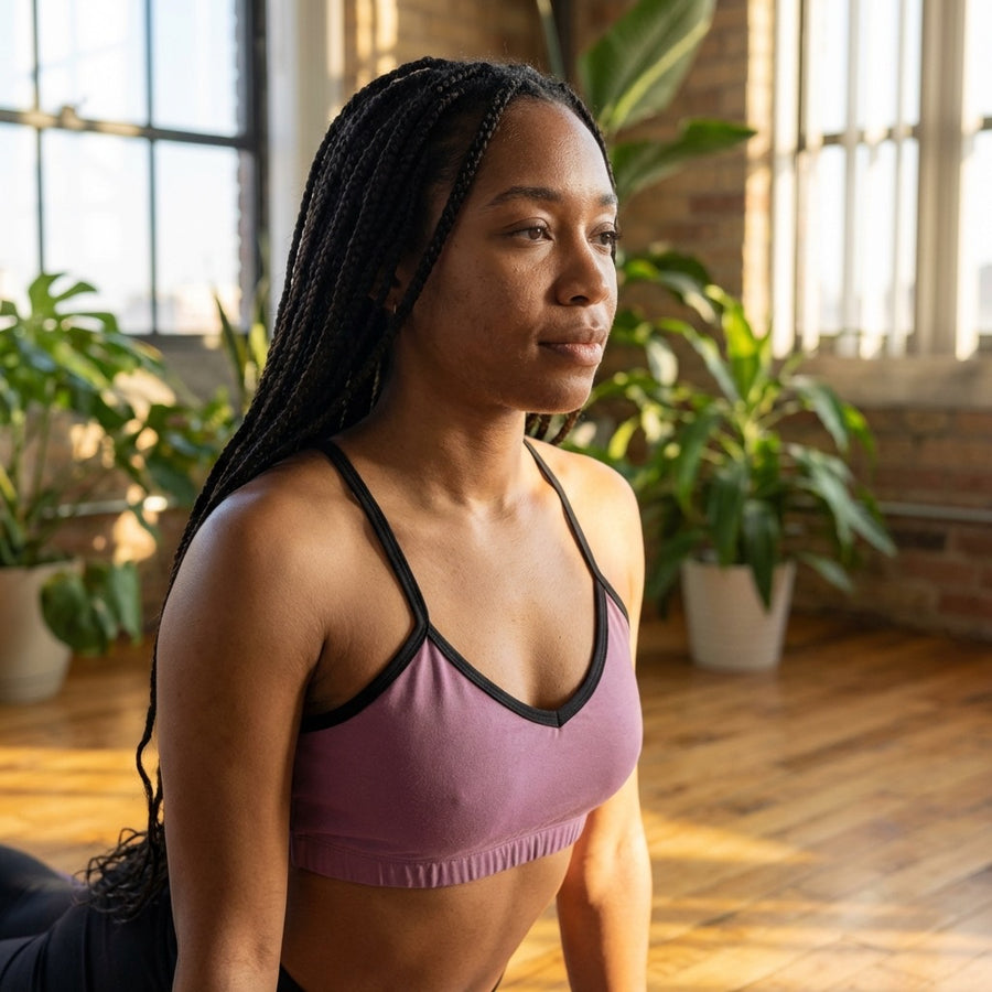 Bamboo Bralette Mauve with Black Binding