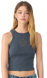 Arriving Soon Be Love Diamond Heart Crop Rib Tank in Denim Blue