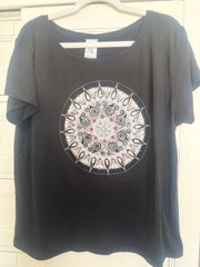 Mandala Women's Boxy Loose Tee in Black