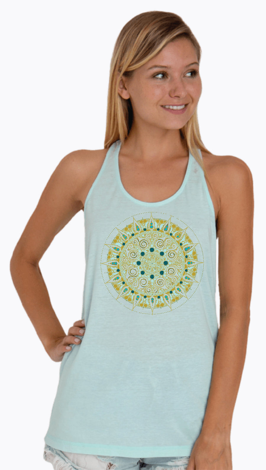 Mandala Women's Knot Back Flowy Tank in Aqua