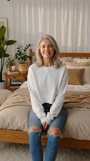 Corded Boxy Women's Sweatshirt in White