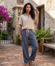 Bamboo Organic Cotton Fleece Unisex Om Lounge Pant in Bluebell Denim