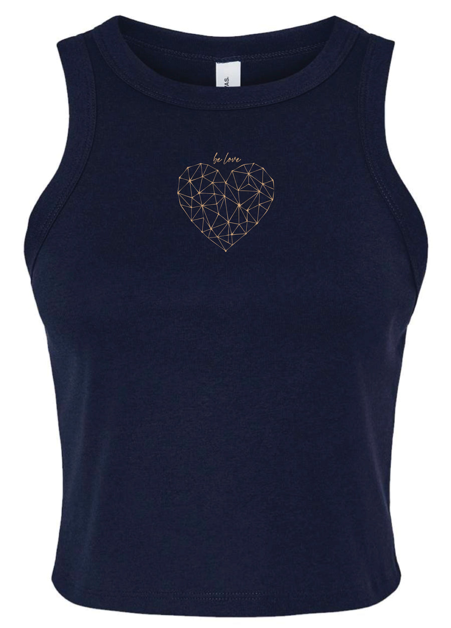 Be Love Diamond Heart Crop Rib Tank in Navy