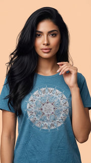Mandala Women's Relaxed Short Sleeve Tee in Heather Teal