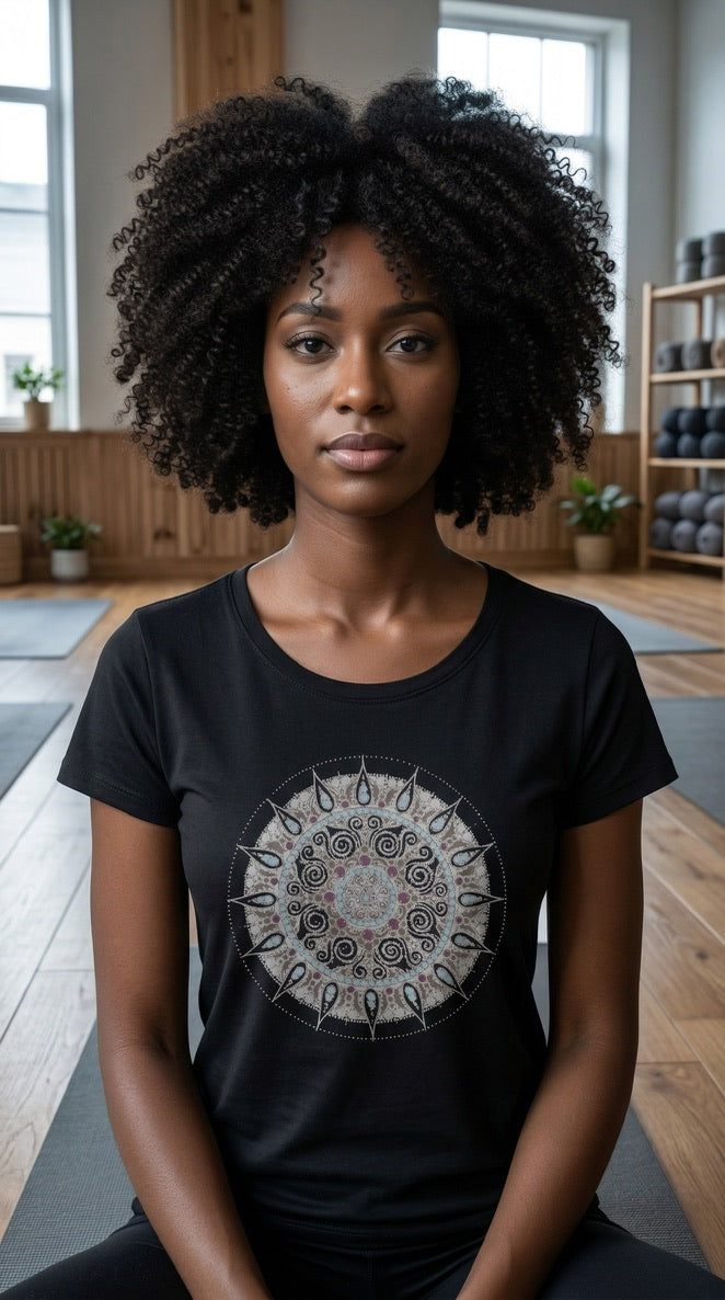 Mandala Women's Boxy Loose Tee in Black
