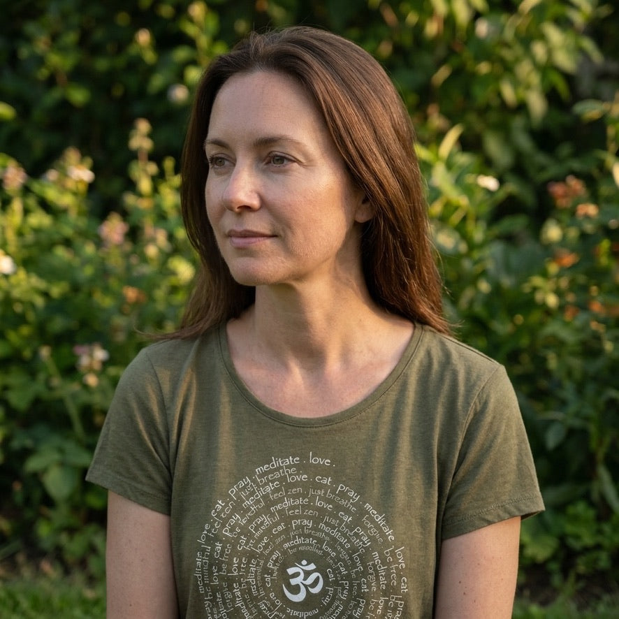 Zen Spiral Women's Bamboo Cap Sleeve Tee in Moss