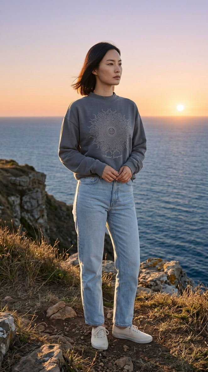 Lotus Wild Sun Women's Mock Neck Oversize Sweatshirt in Faded Navy