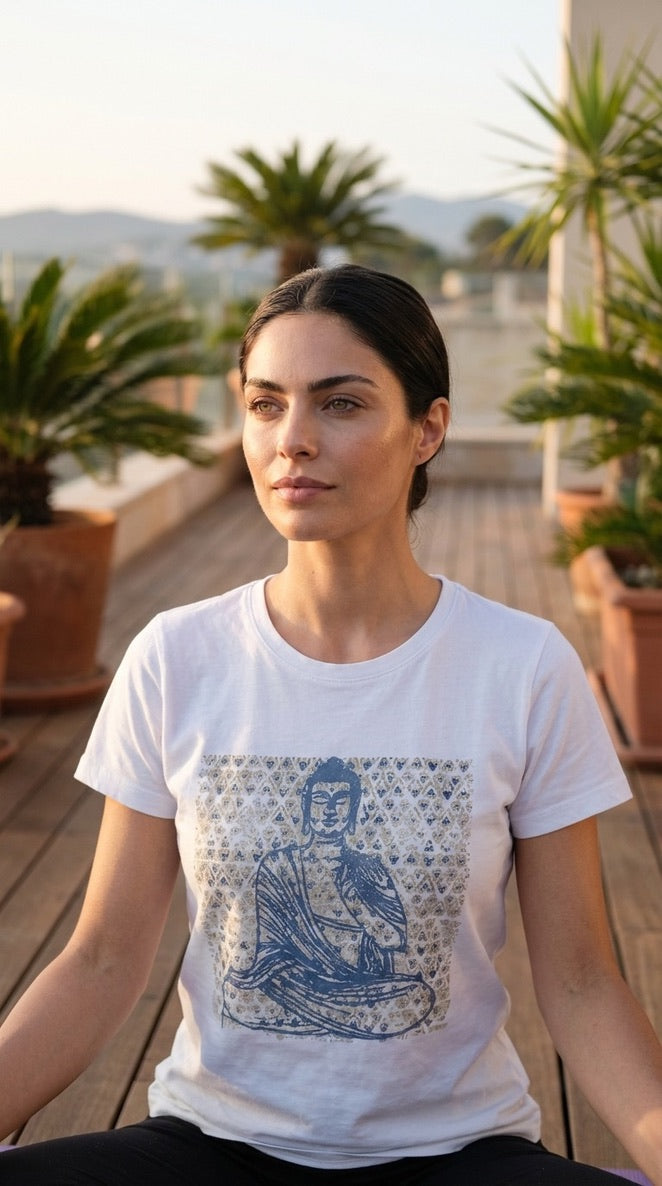 Vintage Buddha Women's Relaxed Short Sleeve Tee in White