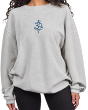 Arriving Soon Swirl Om Embroidered Corded Women's 100% Cotton Crew Sweatshirt in Steel Grey