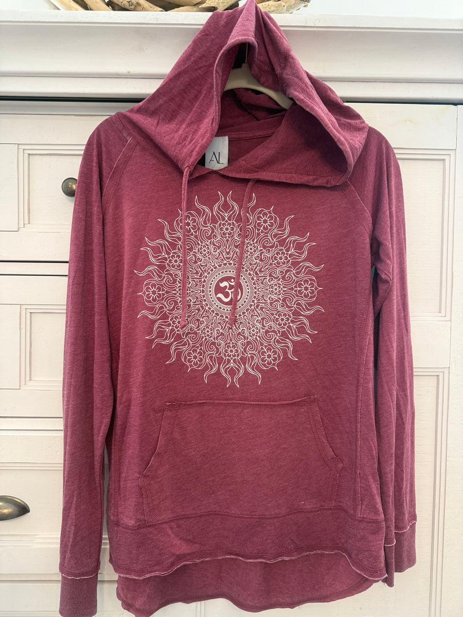 Om Wild Sun Women's Vintage Lightweight Hoodie Ancient Language Yoga Clothing