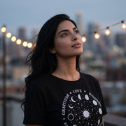Moon & Stars Women's Boxy Loose Tee in Black
