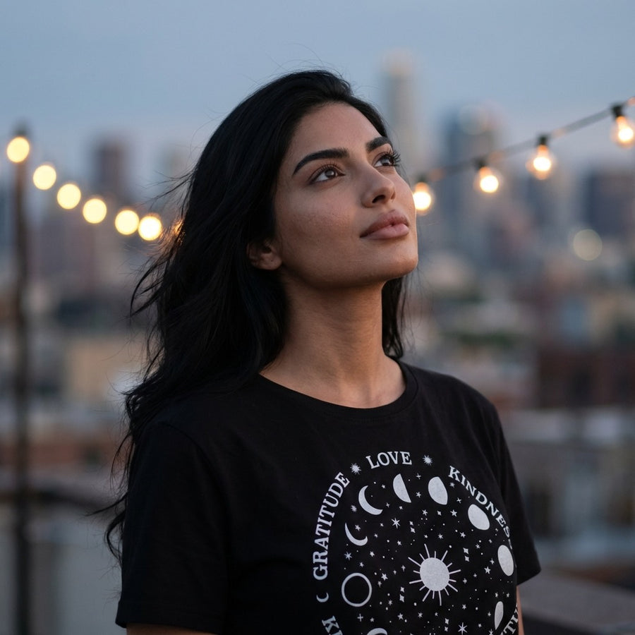 Moon & Stars Women's Boxy Loose Tee in Black