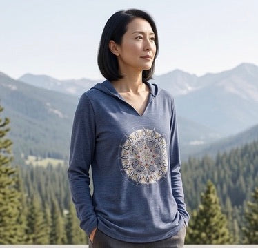 Mandala Women's Triblend Lightweight Hoodie in Navy Blue