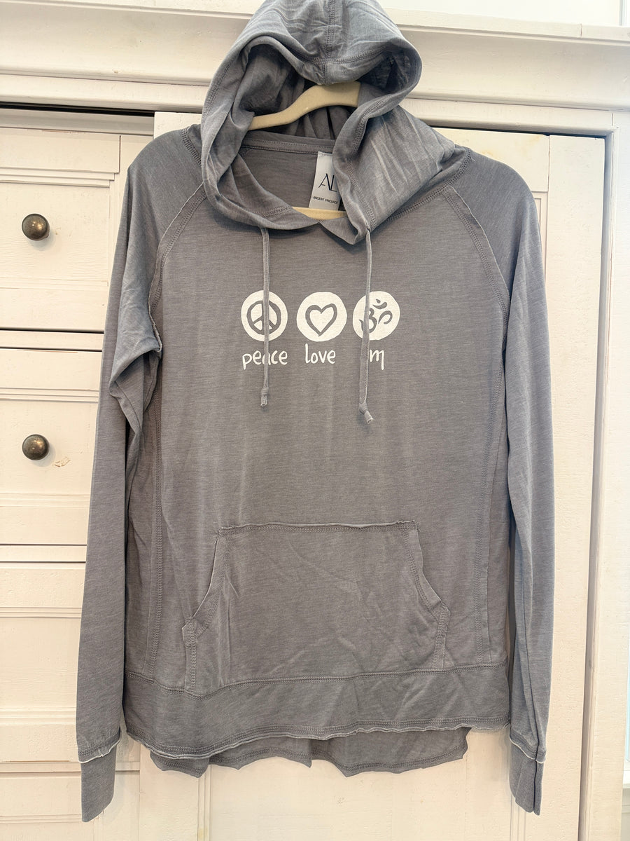 Peace Love Om Vintage Lightweight Hoodie Ancient Language Yoga Clothing