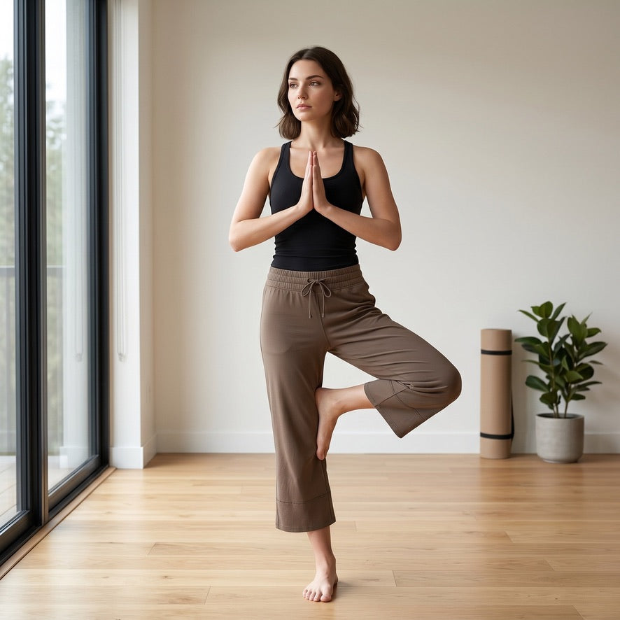 Bamboo Organic Cotton Chant Capri Women's Pant in Latte