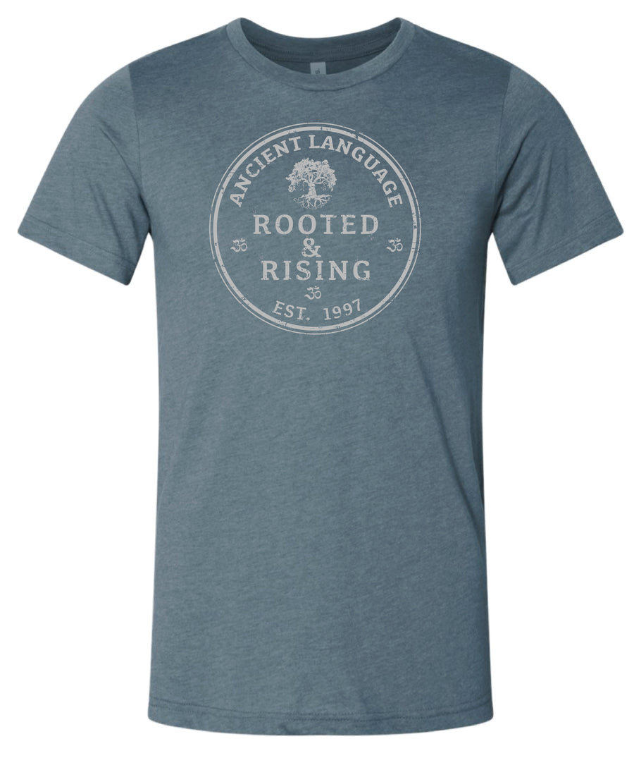 Rooted and Rising Triblend Men's Short Sleeve Tee in Heather Slate Blue