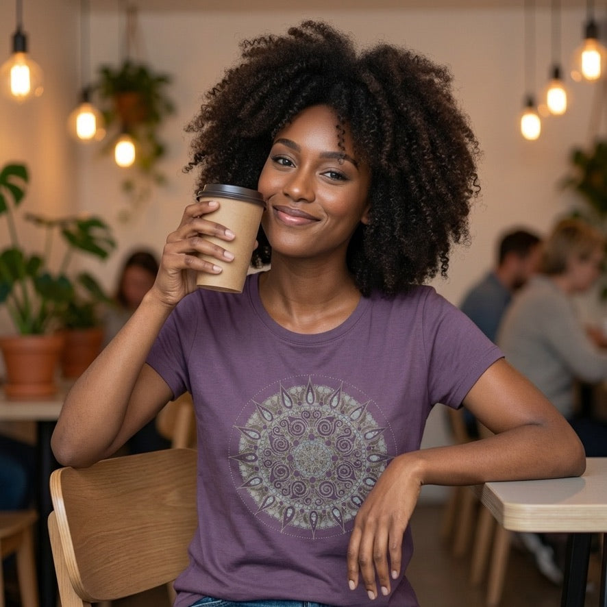 Arriving Soon Mandala Women's Bamboo Organic Cotton Cap Sleeve Tee in Dusty Purple