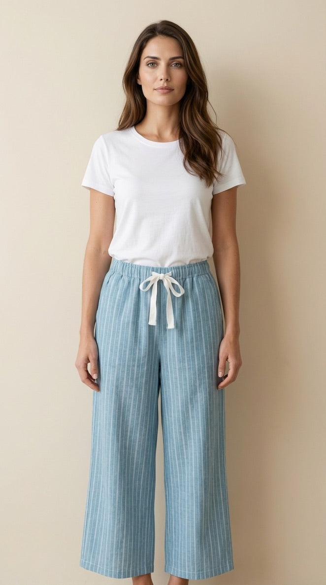 Drawstring Hemp Organic Cotton Wide Leg Pant in Teal