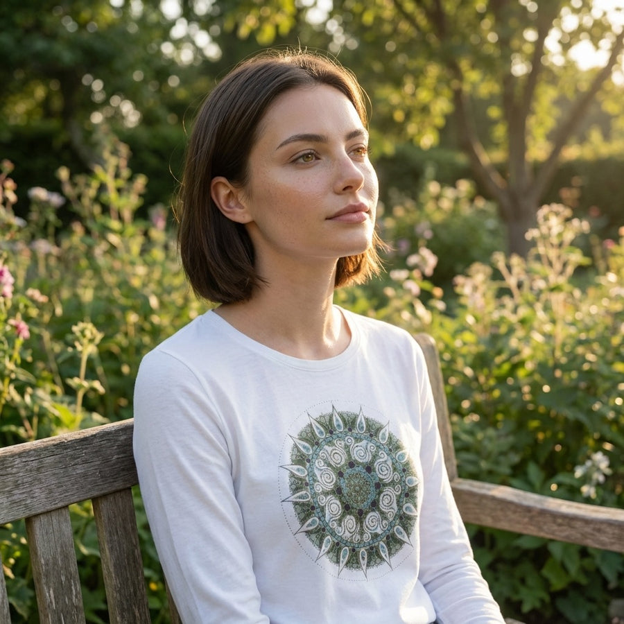 Mandala Bamboo Cotton Women's Long Sleeve Tee in White