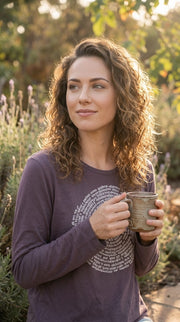 Sanskrit Spiral Women's Bamboo Organic Cotton Long Sleeve Tee in Dusty Purple