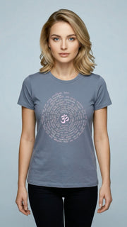 Zen Spiral Women's Bamboo Organic Cotton Cap Sleeve Tee in Stone Blue