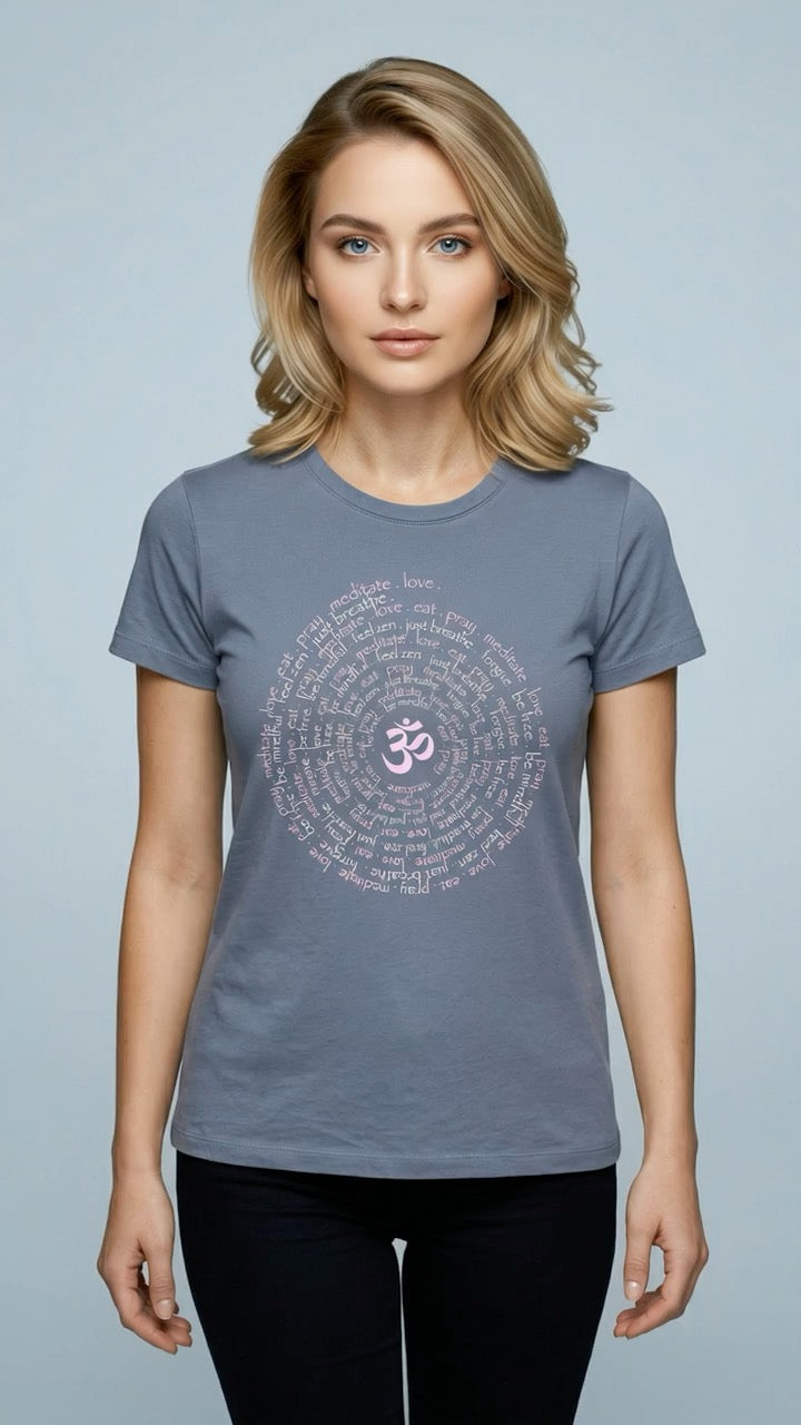 Zen Spiral Women's Bamboo Organic Cotton Cap Sleeve Tee in Stone Blue