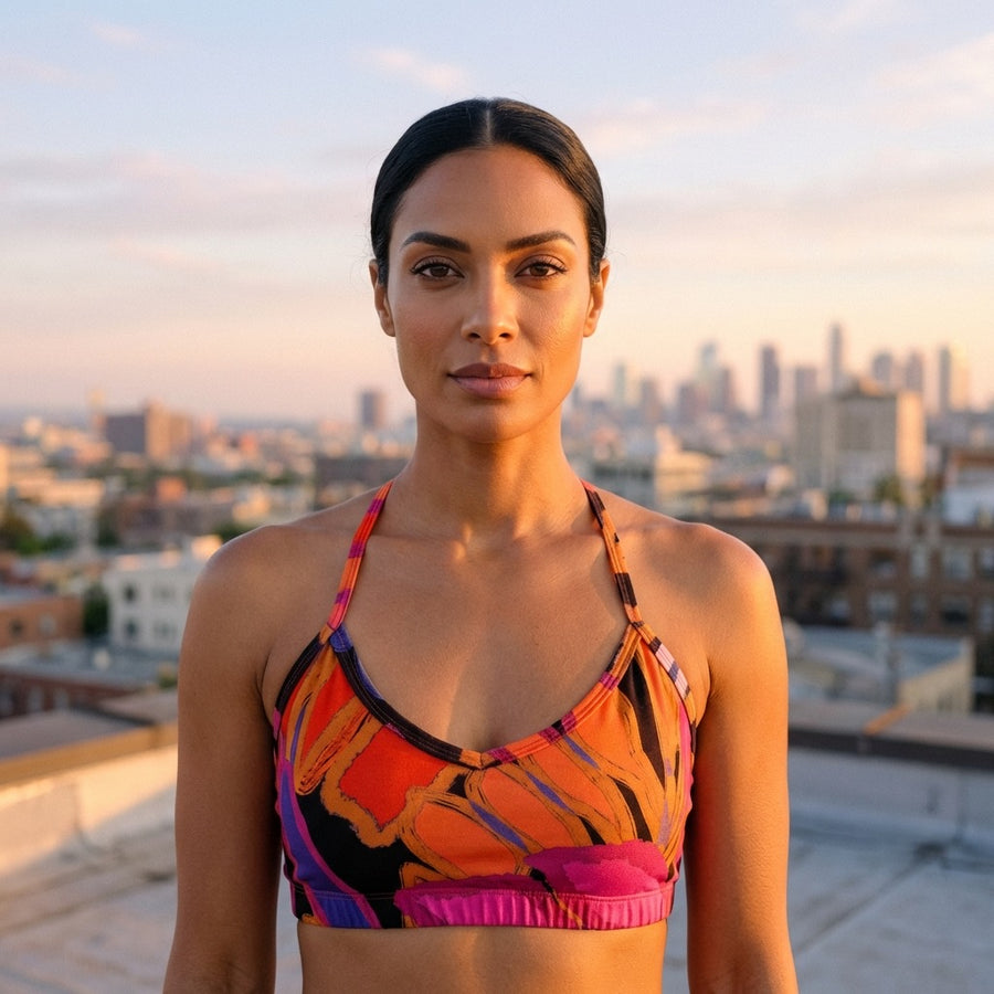 Bralette in Tropical Pink, Orange, & Red Print