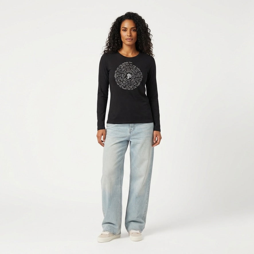 Zen Spiral Women's Bamboo Long Sleeve Tee in Black