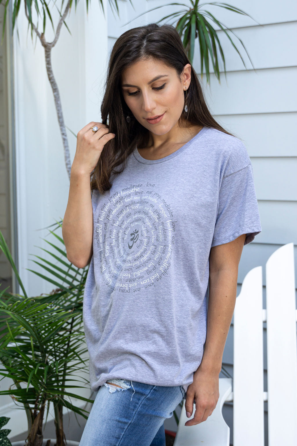 Zen Spiral Oversize Womens Short Sleeve Tee in Heather Grey