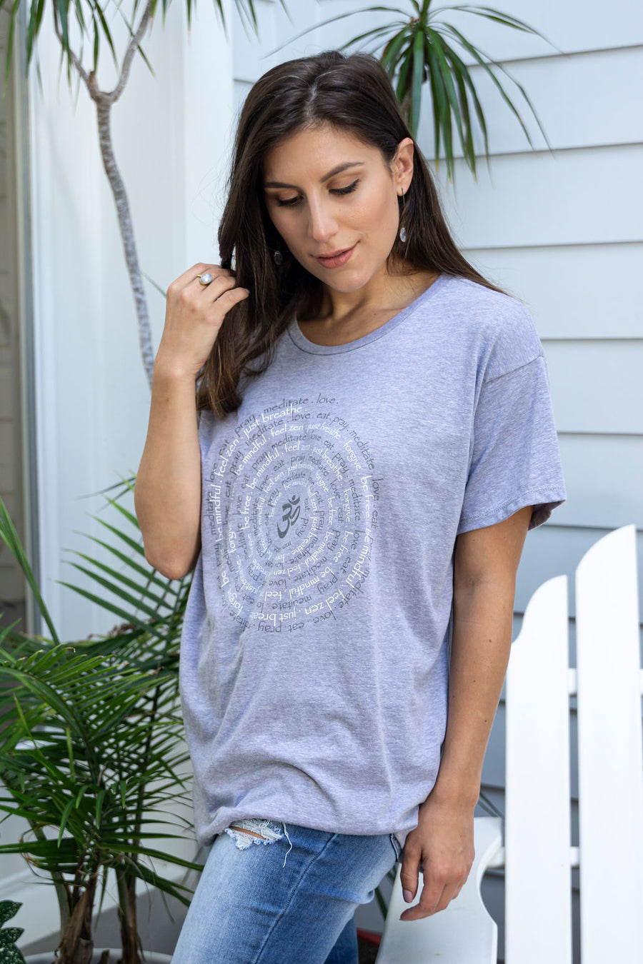 Zen Spiral Oversize Womens Short Sleeve Tee in Heather Grey