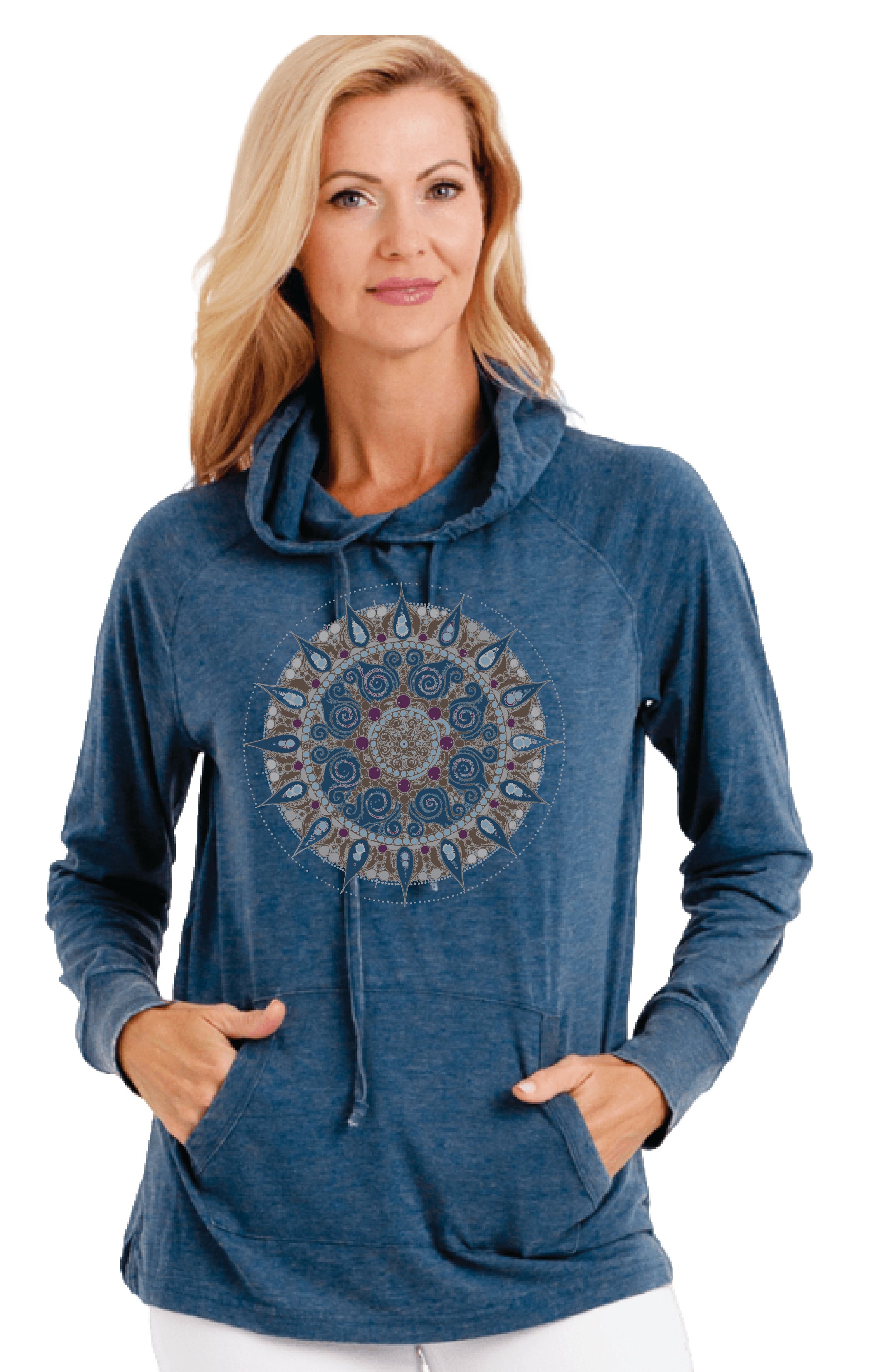 Mandala Unisex Lightweight Jersey Hoodie in Indigo