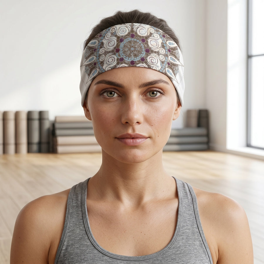 Mandala Bamboo Organic Cotton Raw Edge Headband in White