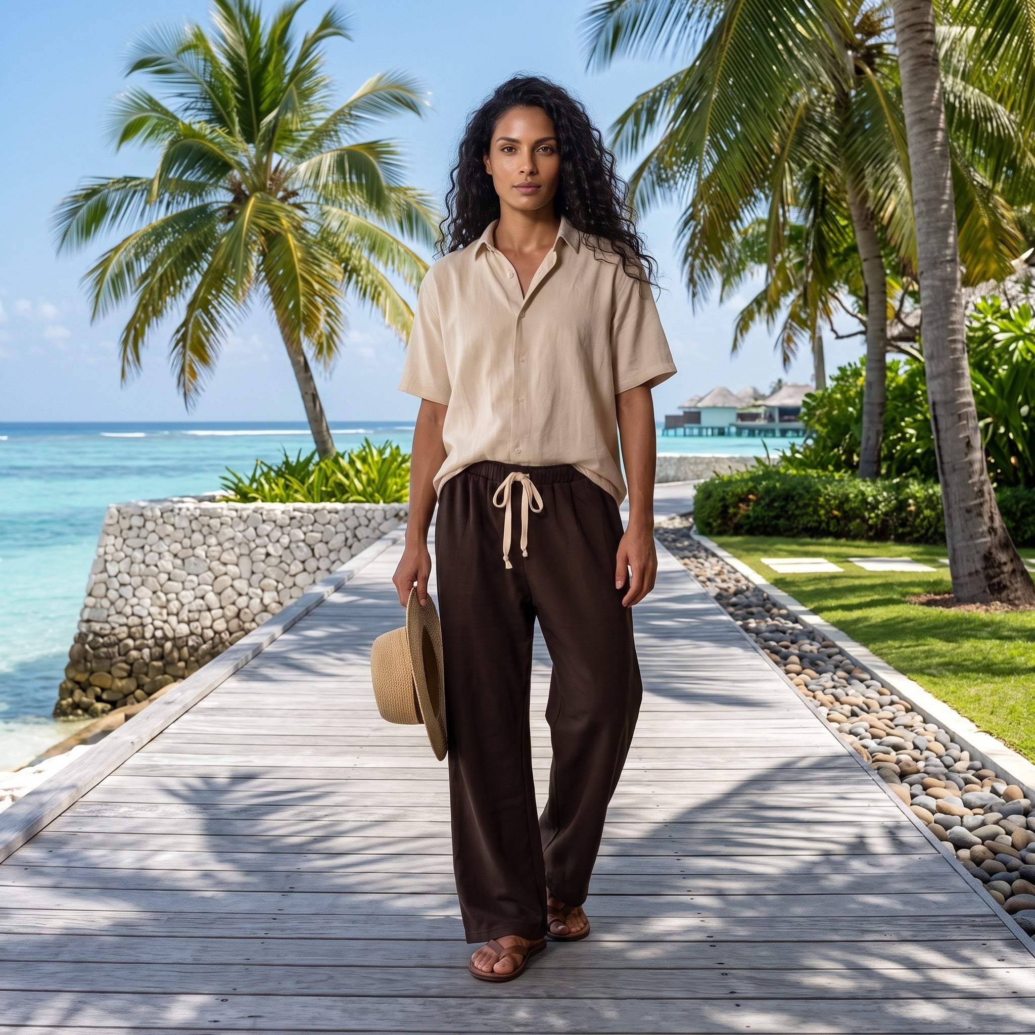 Bamboo Organic Cotton Fleece Unisex Om Lounge Pant in Black Bean