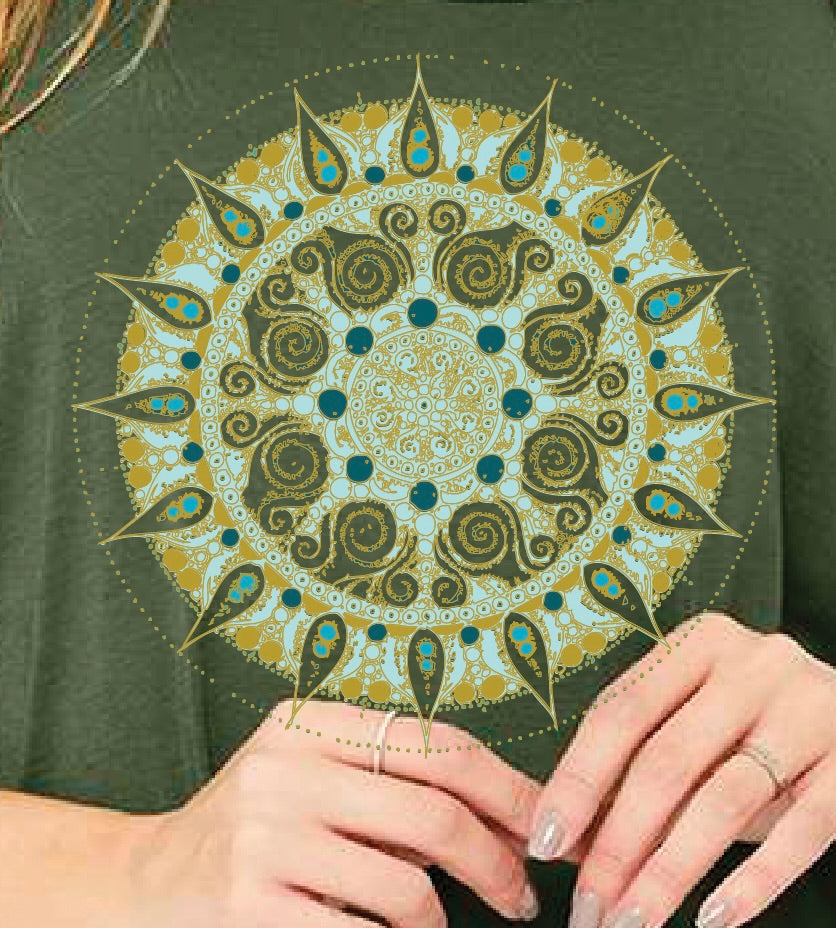 Mandala Women's Racerback Flowy Tank Top in Khaki Green