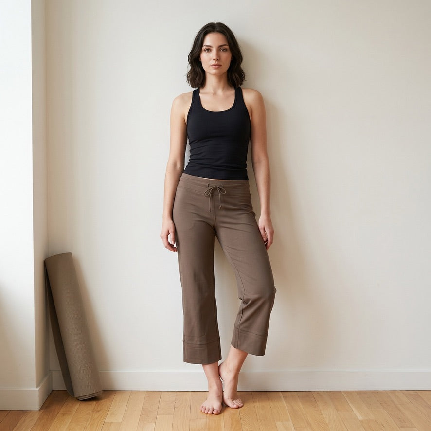 Bamboo Organic Cotton Chant Capri Women's Pant in Latte
