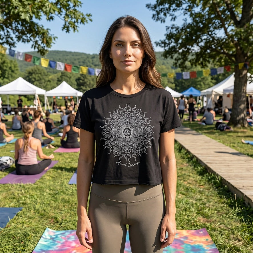 Lotus Wild Sun Women's Festival Crop Tee in Black
